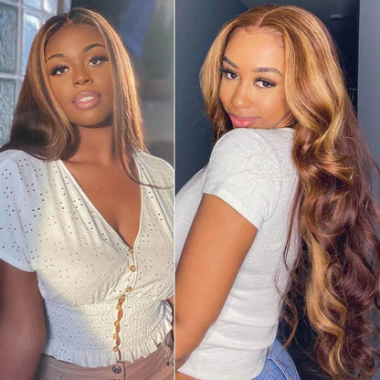 4x4 Lace Closure Human Hair Wig Highlight P4 27 Body Wave Density - view 2