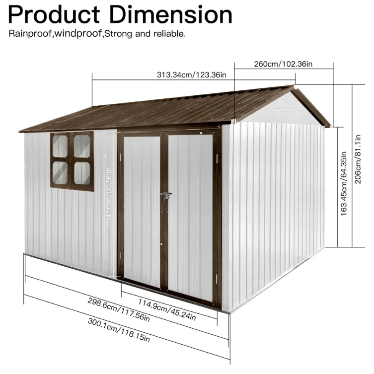 Metal Garden Sheds 10ftx8ft Outdoor Storage Sheds Whitecoffee With Window - view 3