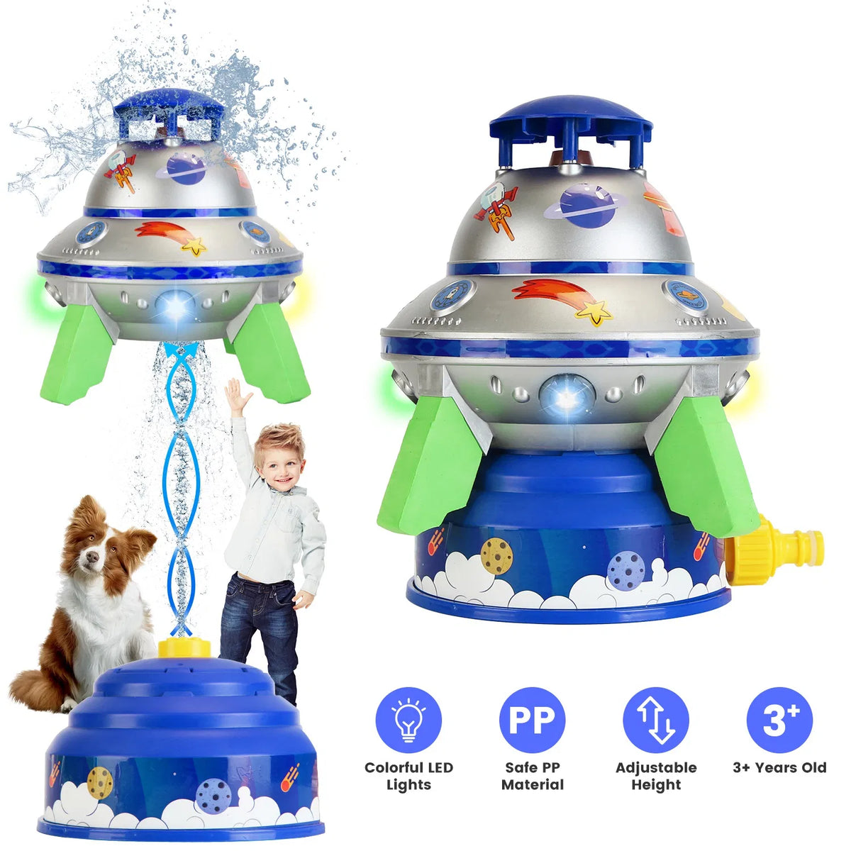 UFO Water Sprinkler Outdoor Summer Rocket Toy With Colorful LED Lights Spinning 1.64FT To 6.56FT Adjustable Height - view 4
