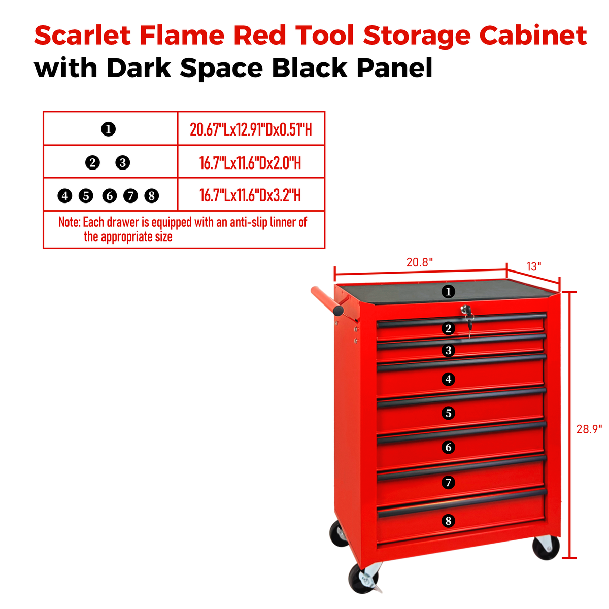 Rolling Metal Tool Chest With 7 Drawers, 20inch 7-Drawer Tool Chest Cabinet With Ball Bearing Drawer Slides - view 7