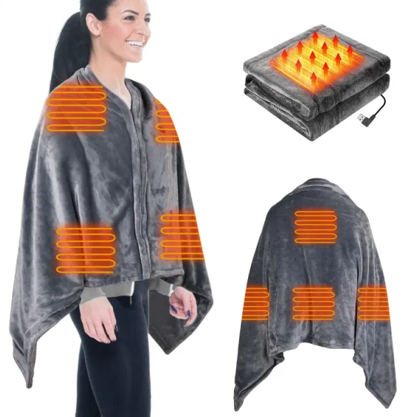 59 Plus 31in USB Heated Blanket Electric Heated Blanket Heated Poncho Shawl Wrap Throw With Zipper Washable For Home