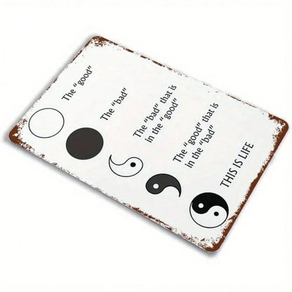 Yin And Yang Bagua Diagram Vintage Metal Iron Wall Art, Black White Knowledge Map Rustic Poster Decor - view 3