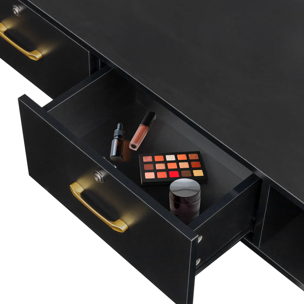 15cm E0 particleboard with hemp surface, two draws and three holes with lock, salon cabinet, black - view 6