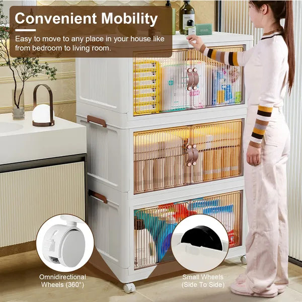 3Pcs Foldable Storage Bins With Lid Front Magnetic Door Collapsible Stackable Closet Organizer Containers With 4Pcs - view 2