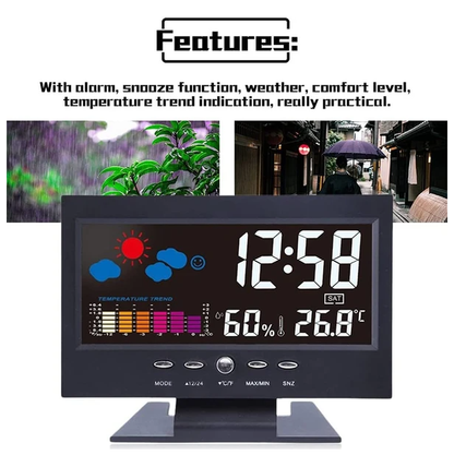 LED Digital Alarm Clock Snooze Calendar Thermometer Hygrometer Weather Display - view 3