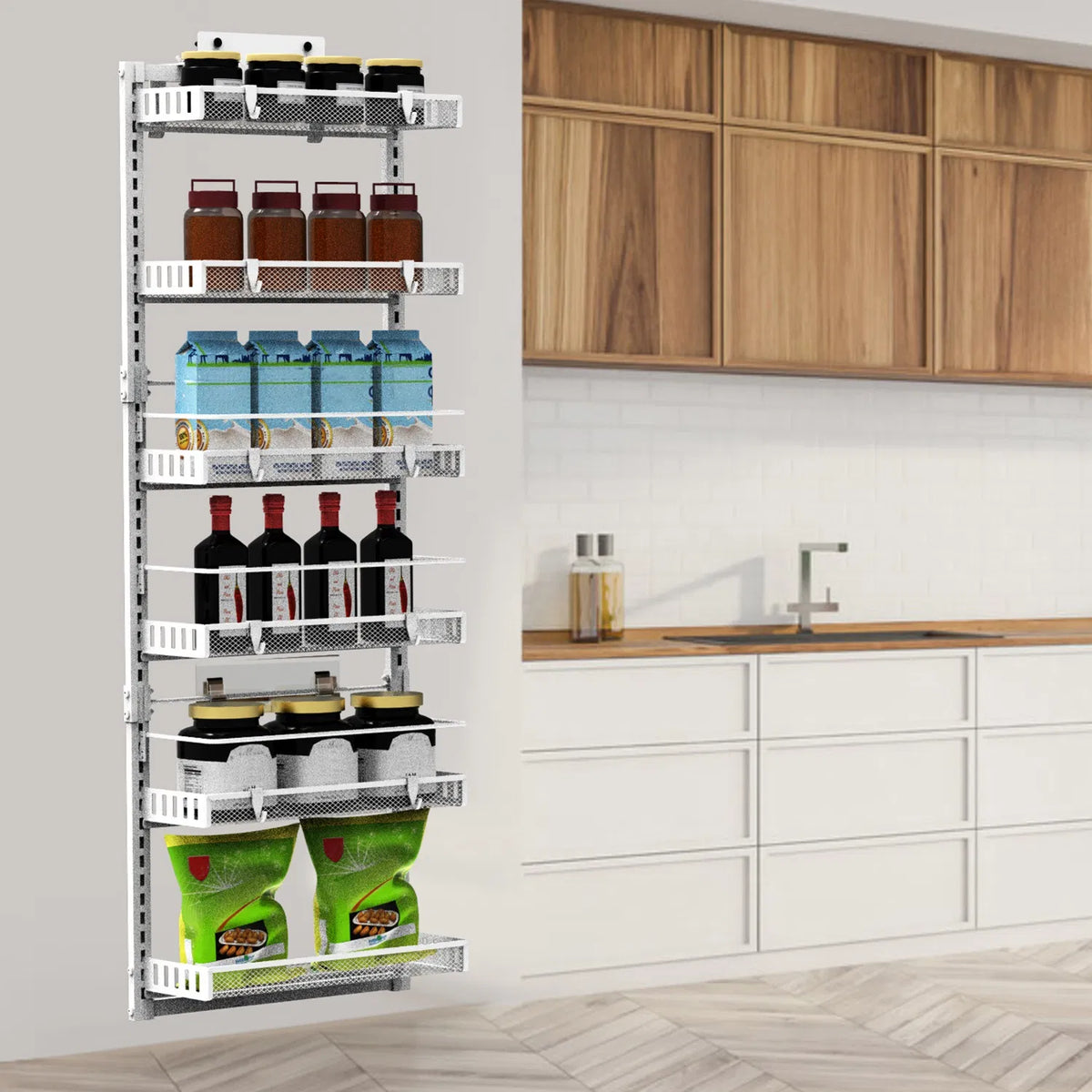 6-Tier Over the Door Pantry Organizer, Large Metal Door Spice Rack, Hanging Heavy-Duty Pantry Door Storage Shelf 10LBS - view 2