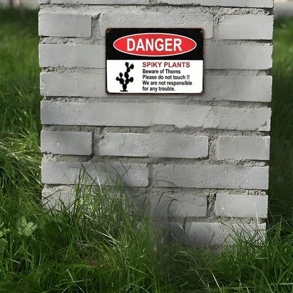 1pc Fun Spiky Plant Warning Sign, Cactus Danger Metal Plate, Heavy-Duty Aluminum Decor - view 2