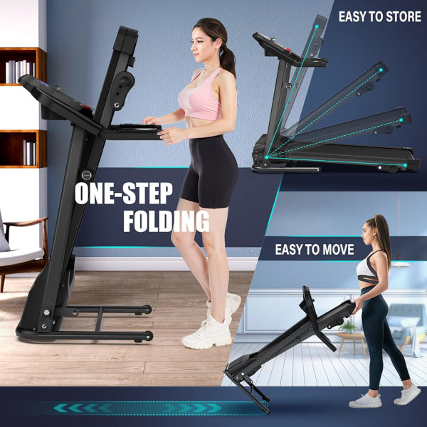 Compact Folding Treadmill For Home - 2.5HP Quiet Brushless Motor, 3-Level Incline, 7.5 MPH, Shock Absorption - view 7