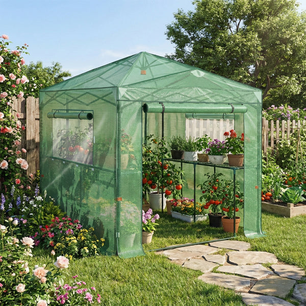 8x6ft Plastic Sprayed Iron Pipe PE Mesh Foldable Greenhouse Shed Green - view 3