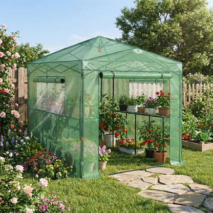 8x6ft Plastic Sprayed Iron Pipe PE Mesh Foldable Greenhouse Shed Green - view 3