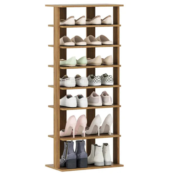 7-Tier Double-Row Shoe Rack With Adjustable Shelves, Anti-Tipping Narrow Storage Rack For Entryway Closet-Natural
