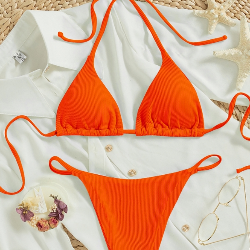 Factory Wholesale Women's Sexy Small Rib Bikini Tie Bikini Set Two Piece Swimsuit Beach Wear - view 6