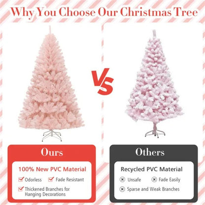 7ft Artificial Christmas Tree Hinged Full Fir Tree With Metal Stand
