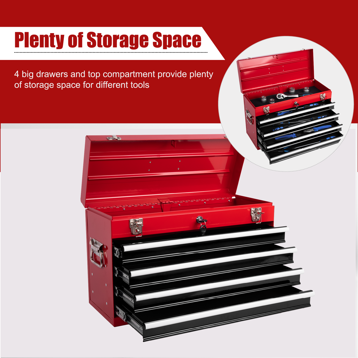 Heavy Duty Metal Tool Box, 21-inch, Portable Metal Tool Box With 4 Drawers, Small Tool Chest With EVA Liners - view 6