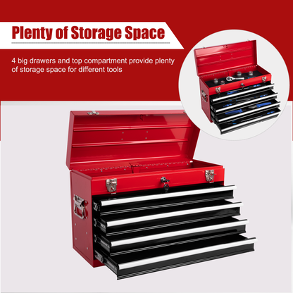 Heavy Duty Metal Tool Box, 21-inch, Portable Metal Tool Box With 4 Drawers, Small Tool Chest With EVA Liners - view 6