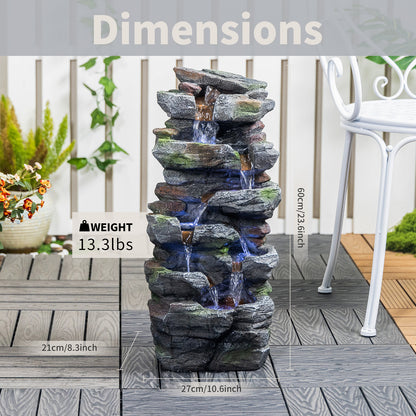 Rock Waterfall Outdoor Fountain With LED Lights Stone Garden Fountains Outdoor For Patio Lawn Cascading Tiered Outdoor - view 9