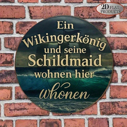 Viking King & Shield Maiden Wall Plaque 8 Inch Round Norse Medieval Aluminum Sign - view 2
