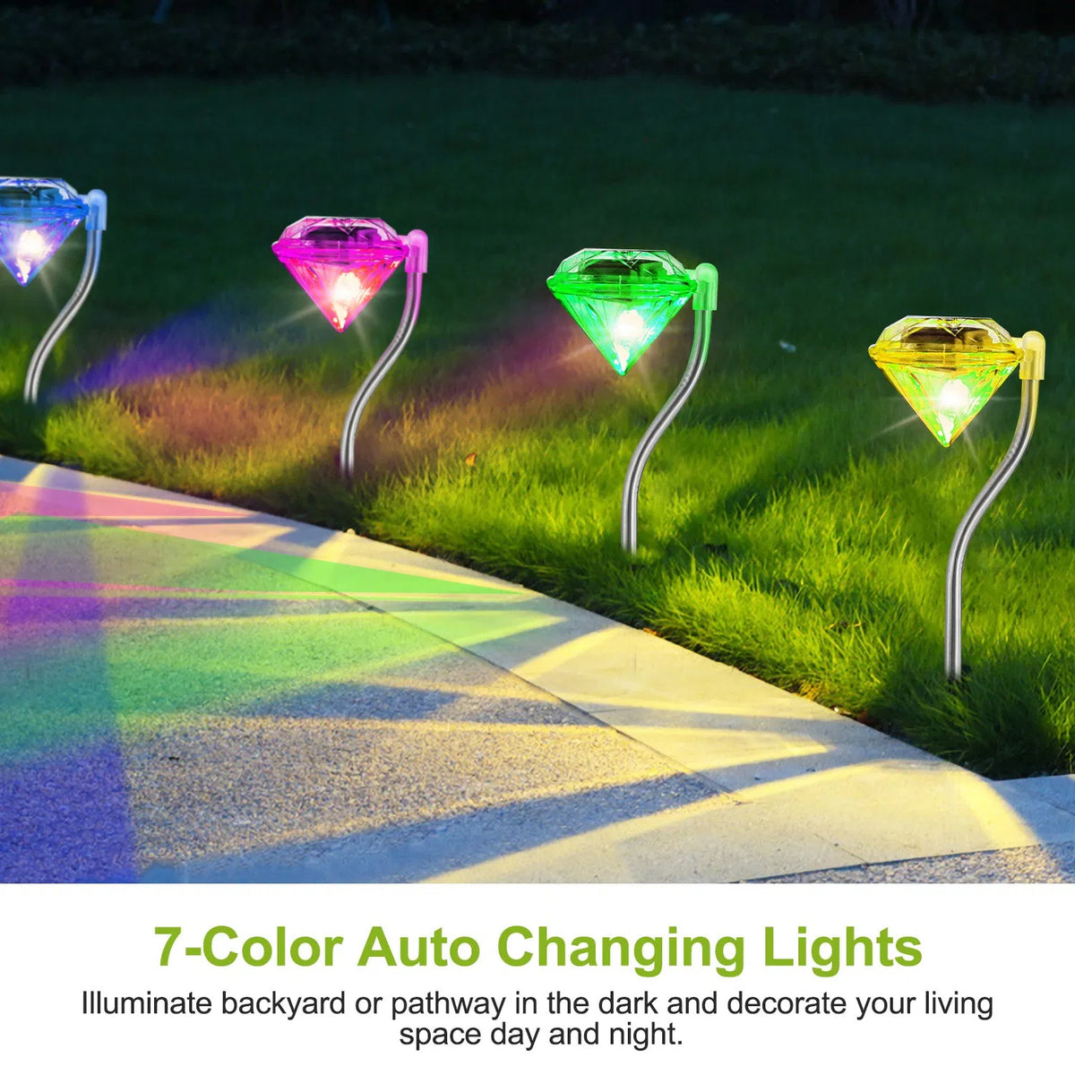 4Pcs Solar Garden Light Outdoor Diamond LED Light 7-Color Changing IP65 Waterproof Pathway Stake Decorative Lamp - view 6