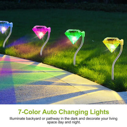 4Pcs Solar Garden Light Outdoor Diamond LED Light 7-Color Changing IP65 Waterproof Pathway Stake Decorative Lamp - view 6