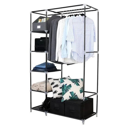 Portable Closet Storage Organizer Wardrobe Clothes Rack With Shelves Black - view 2