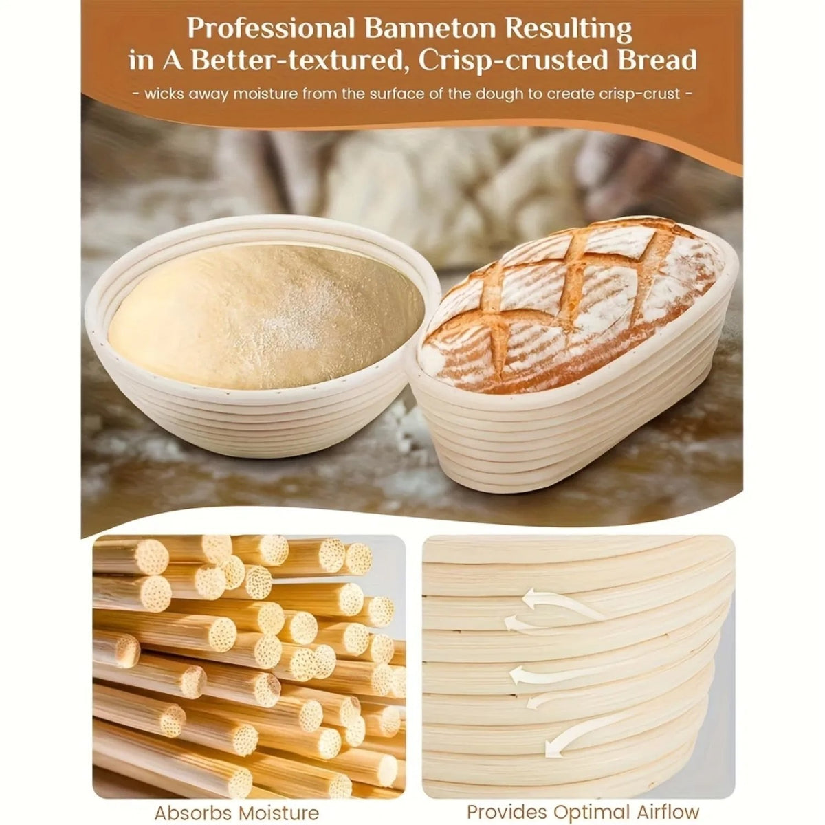 Bread Proofing Basket Set, 9.06 Inch Round 9.84 Inch Oval Proofing Bowls - view 3