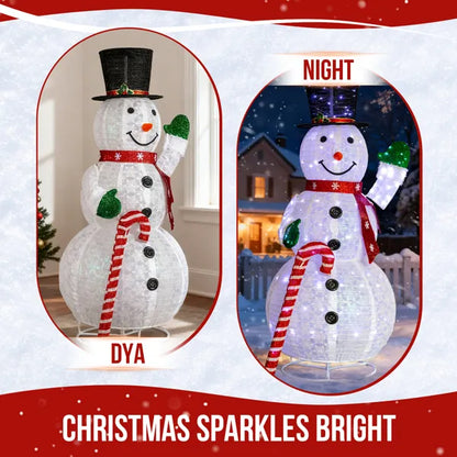 5.7FT Lighted Snowman Holding Candy Cane Christmas Yard Decorations, Pre-lit Pull Up Snowman With 210 White LEDs - view 9