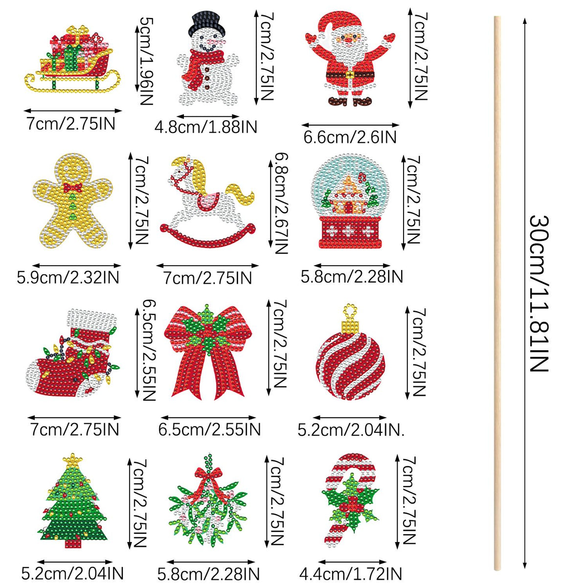 12Pcs Christmas Rhinestones Painting Kits Santa Claus Snowman Gingerbread Man Christmas Stockings Bows Design - view 3