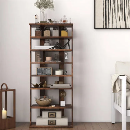 7-Tier Double-Row Shoe Rack With Adjustable Shelves, Anti-Tipping Narrow Storage Rack For Entryway Closet-Rustic Brown - view 4