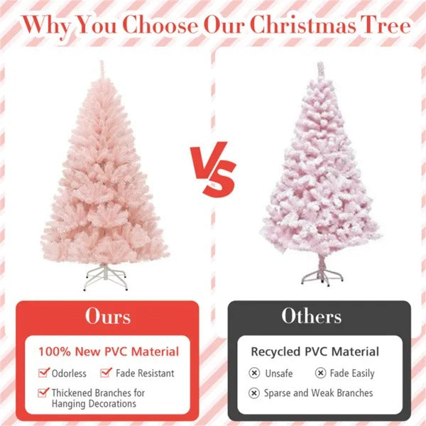 6ft Artificial Christmas Tree Hinged Full Fir Tree With Metal Stand - view 2