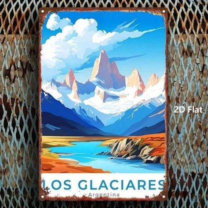 1pc Vintage Metal Sign Argentina Los Glaciares Snow Mountain Lake View - view 3