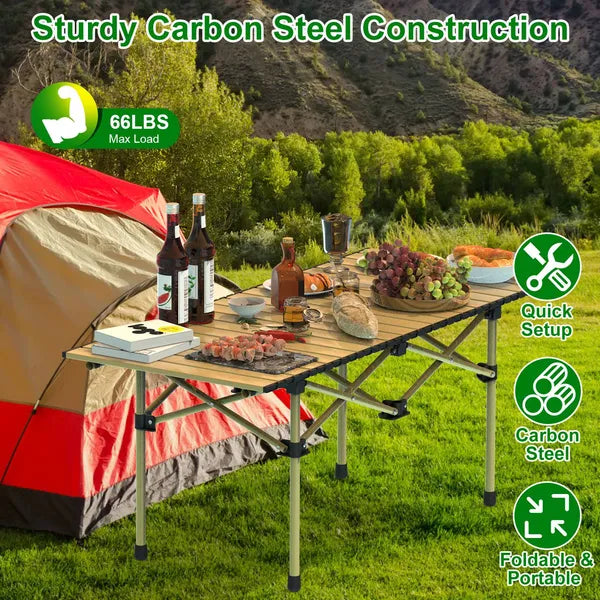 Folding Camping Table Portable Lightweight Carbon Steel Roll-up Picnic BBQ Desk With Carry Bag Heavy Duty For Outdoor - view 5