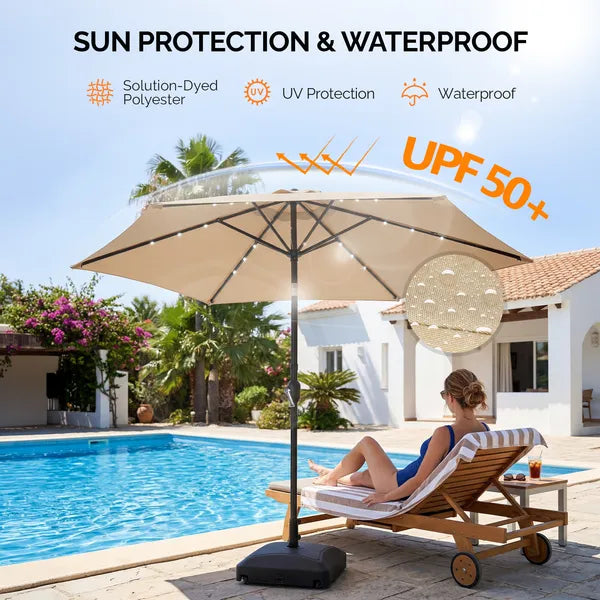 9ft Solar Patio Umbrella With LED Lights, Outdoor Market Table Umbrella With Push Button Tilt & Crank - view 2