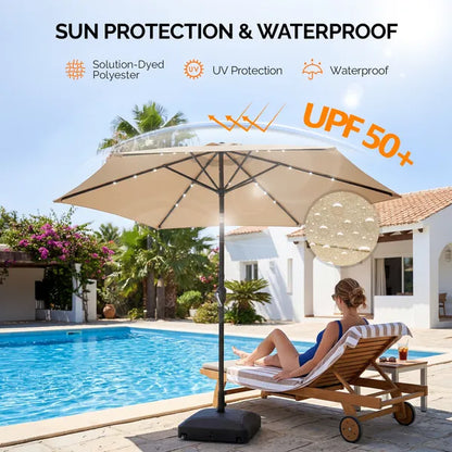 9ft Solar Patio Umbrella With LED Lights, Outdoor Market Table Umbrella With Push Button Tilt & Crank - view 2