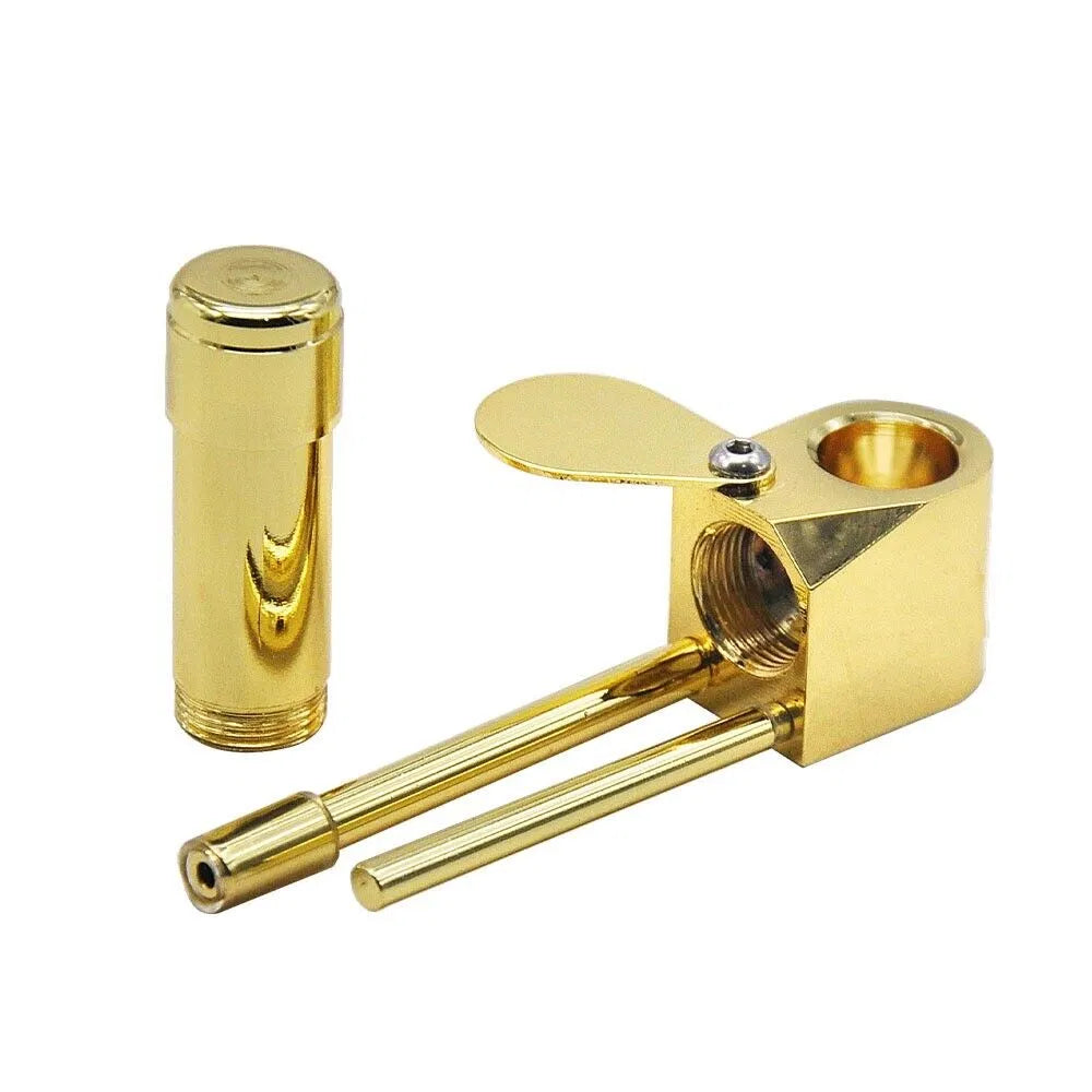 Brass Tobacco Smoking Pipe w / Stash Storage Cylinder Chamber Metal w / Lid Bowl - view 5