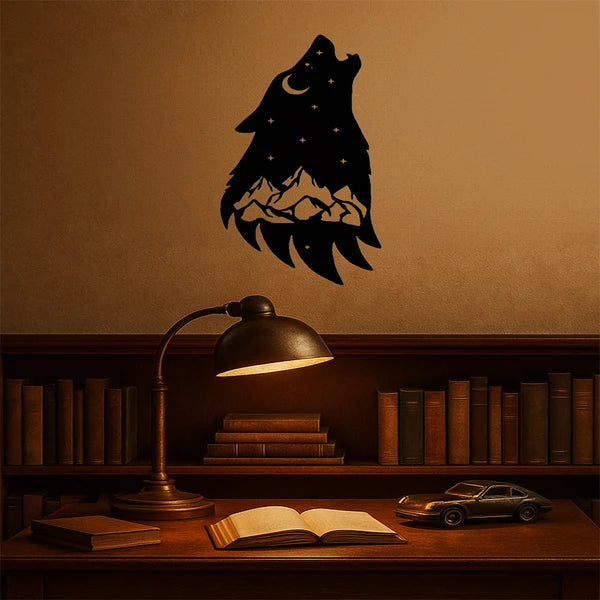Gothic Howling Wolf Metal Wall Art Black Dark Academia Decor For Living Room Bedroom Office Halloween Christmas Gift