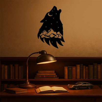Gothic Howling Wolf Metal Wall Art Black Dark Academia Decor For Living Room Bedroom Office Halloween Christmas Gift