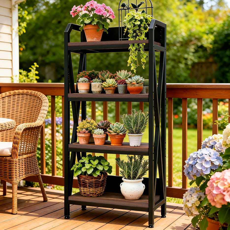 56.30'' Bakers Rack 4-Level Storage Shelves Mental And Wooden Kitchen Shelves, Kitchen Organizers And Storage