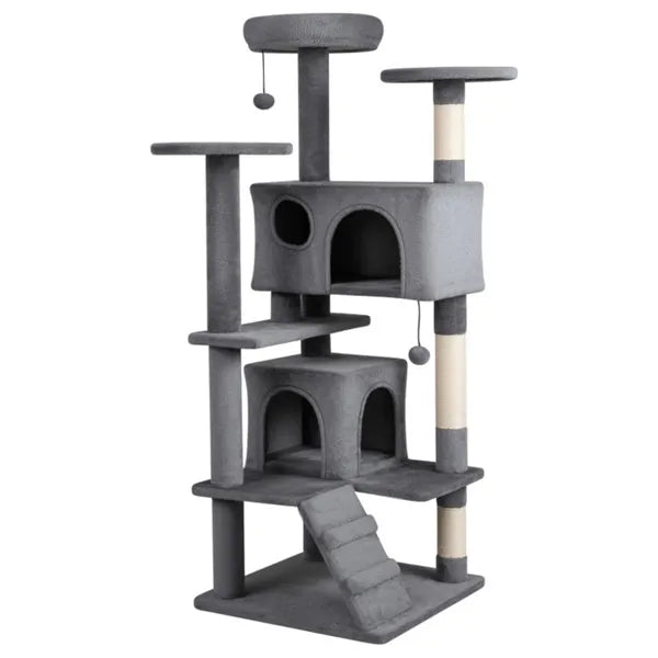 52" Tall Cat Tree Tower With Perches & Condos, Multi-Cat Playground With Scratching Posts (Light Gray) - view 2