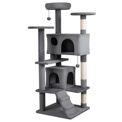 52" Tall Cat Tree Tower With Perches & Condos, Multi-Cat Playground With Scratching Posts (Light Gray) - view 2