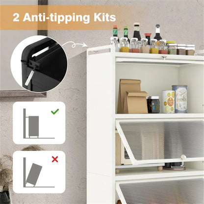 5-Tier Rolling Microwave Stand Flip Dust-Proof Doors 4 Casters with Brakes Kitchen Storage Rack White - view 8