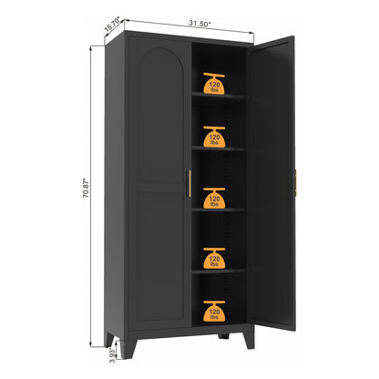 71'' 2 Shapely Doors Cabinet, Metal Storage Cabinet With Doors And Adjustable Shelves, For Bedroom, Living Room - view 7