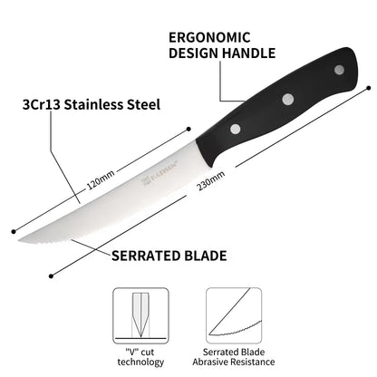 8-Piece 4.5-Inch Steak Knife Set, Carbon Steel Double Bevel, With Eco-Friendly POM Handles And Gift Box - view 4