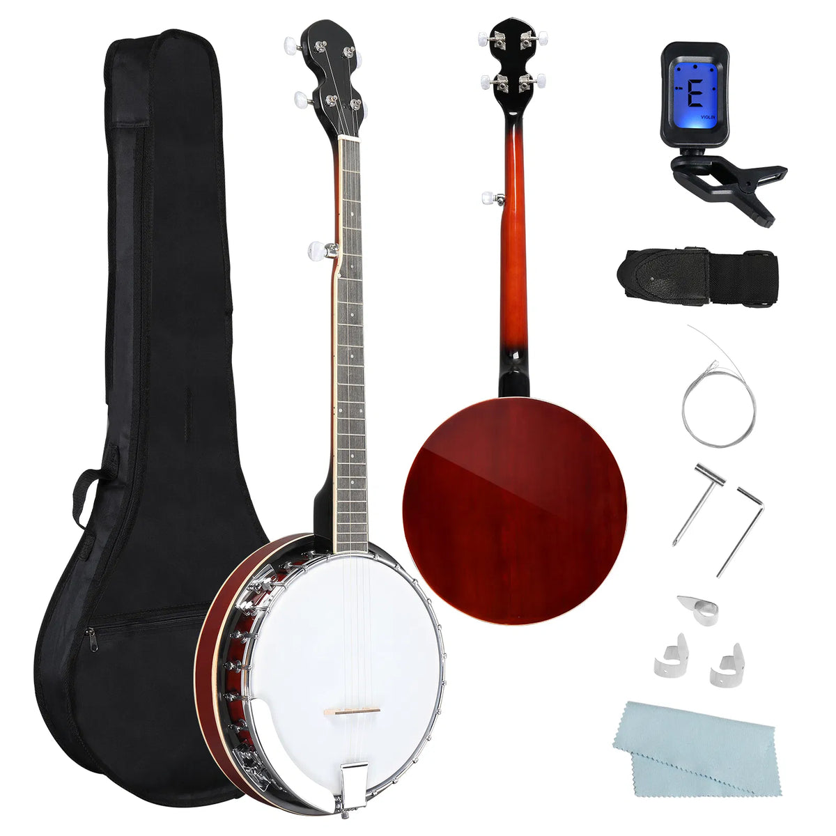 Full Size 5 String Right Handed Banjos Set with Closed Solid Sapele Back & Premium Mahogany Neck and Premium Accessories - view 8