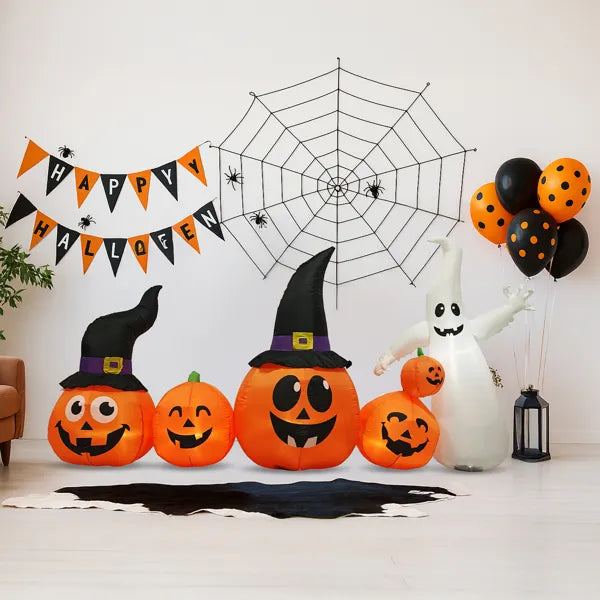 8FT Long Halloween Inflatables Pumpkins Ghost Outdoor Decorations, Blow Up Yard Decoration With Built-in LEDs Lighted - view 2