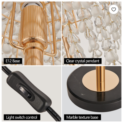 19 Inch Height Elegant Crystal Table Lamp Vintage Waterfall Design With Teardrop Grape Crystal Bead String Shades