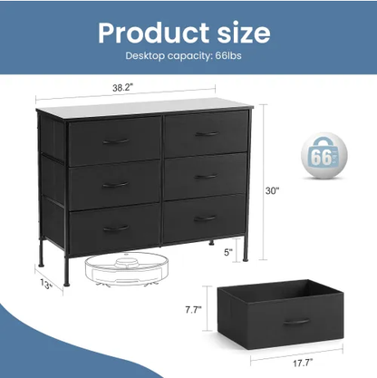 Dresser For Bedroom 6 Drawers Wide Fabric Storage Units Chest Of Drawers For Bedroom With Metal Frame And Wooden Top - view 7