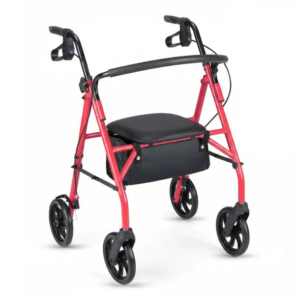2-in-1 Rollator Walker With Seat (Red), 8-Inch Large Wheels & Versatile Braking System, Adjustable Height - view 5