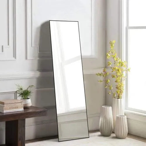 Floor Standing Mirror, Wall Mirror With Stand Aluminum Alloy Thin Frame,21' X64',Black-rect - view 6
