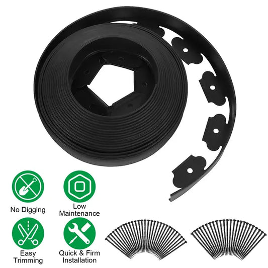 32.8FT&60FT&100FT Options - 1Pc No-dig Garden Edging Kit Plastic Garden Border With 30&54&90Pcs Stakes 2In Tall Border