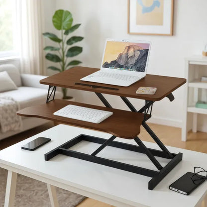 32 Inch Desk Converter, Height Adjustable Sit To Stand Riser, Dual Monitor And Laptop Workstation With Wide Keyboard - view 4